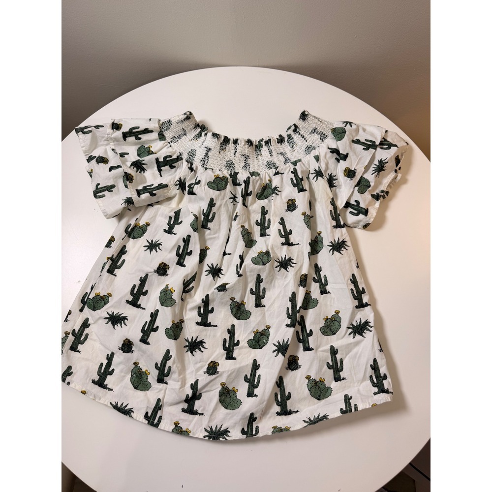 Blue Rain Cactus Print Top Women S‎ White Excellent Boho Smocked Off Shoulder